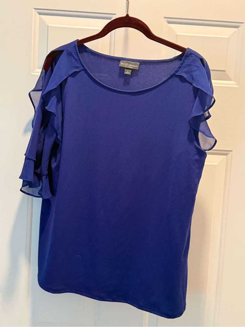 BOLD elements Royal Blue Ruffle Sleeve Scoop Neck Blouse